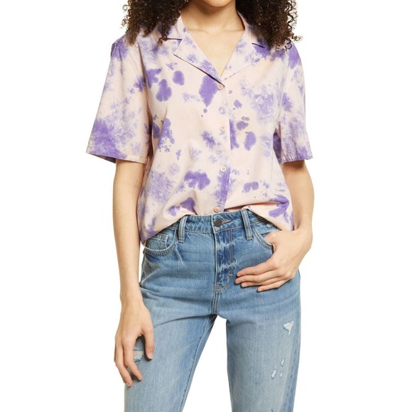 bp Tops - BP Nordstrom NWT Tie Dye Short Slv Button Down Shirt Pink Purple Sz S Top